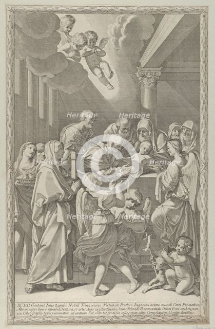 The circumcision of Christ, a group of men, women and angels surrounding him, the you..., 1687-1717. Creator: Giacomo-Maria Giovannini.