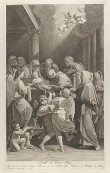 The circumcision of Christ, a group of men, women and angels surrounding him, the..., ca. 1760-1800. Creator: Giuliano Traballesi