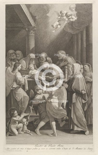 The circumcision of Christ, a group of men, women and angels surrounding him, the..., ca. 1760-1800. Creator: Giuliano Traballesi.
