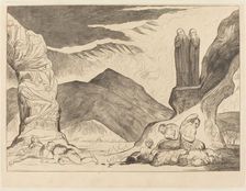 The Circle of the Falsifiers: Dante and Virgil Covering their Noses because of the stench, 1827. Creator: William Blake
