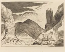 The Circle of the Falsifiers: Dante and Virgil Covering their Noses because of the stench, 1827. Creator: William Blake
