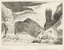 The Circle of the Falsifiers; Dante and Virgil Covering their Noses because of the stench, 1827. Creator: William Blake