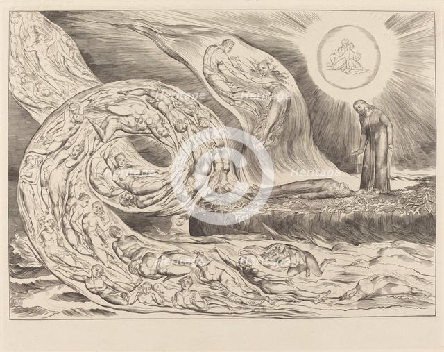 The Circle of the Lustful: Paolo and Francesca, 1827. Creator: William Blake.