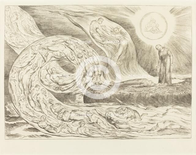 The Circle of the Lustful: Paolo and Francesca, 1827. Creator: William Blake.