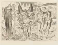 The Circle of the Thieves; Agnolo Brunelleschi Attacked by a Six-Footed Serpent, 1827. Creator: William Blake