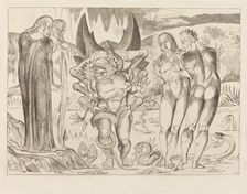 The Circle of the Thieves; Agnolo Brunelleschi Attacked by a Six-Footed Serpent, 1827. Creator: William Blake