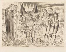 The Circle of the Thieves; Agnolo Brunelleschi Attacked by a Six-Footed Serpent, 1827. Creator: William Blake
