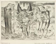 The Circle of the Thieves; Agnolo Brunelleschi Attacked by a Six-Footed Serpent, 1827. Creator: William Blake