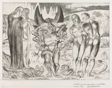 The Circle of the Thieves; Agnolo Brunelleschi Attacked by a Six-Footed Serpent, 1827. Creator: William Blake