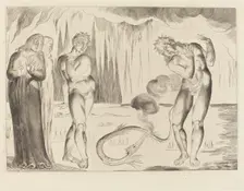 The Circle of the Thieves; Buoso Donati Attacked by the Serpent, 1827. Creator: William Blake