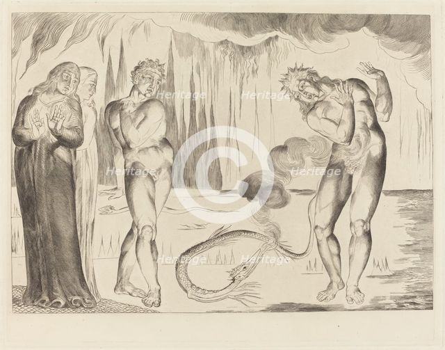 The Circle of the Thieves; Buoso Donati Attacked by the Serpent, 1827. Creator: William Blake.