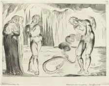 The Circle of the Thieves; Buoso Donati Attacked by the Serpent, 1827. Creator: William Blake