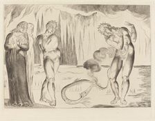 The Circle of the Thieves; Buoso Donati Attacked by the Serpent, 1827. Creator: William Blake