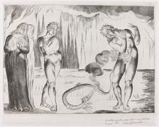 The Circle of the Thieves; Buoso Donati Attacked by the Serpent, 1827. Creator: William Blake