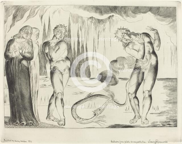 The Circle of the Thieves; Buoso Donati Attacked by the Serpent, 1827. Creator: William Blake.