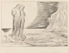 The Circle of the Traitors; Dante's Foot Striking Bocca degli Abbate, 1827. Creator: William Blake