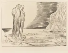 The Circle of the Traitors; Dante's Foot Striking Bocca degli Abbate, 1827. Creator: William Blake