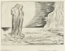 The Circle of the Traitors; Dante's Foot Striking Bocca degli Abbate, 1827. Creator: William Blake