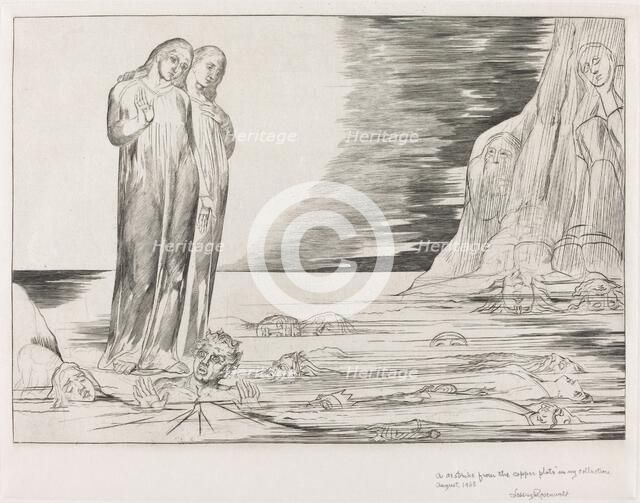 The Circle of the Traitors; Dante's Foot Striking Bocca degli Abbate, 1827. Creator: William Blake.