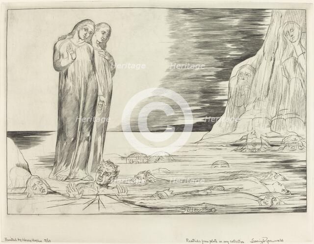 The Circle of the Traitors; Dante's Foot Striking Bocca degli Abbate, 1827. Creator: William Blake.