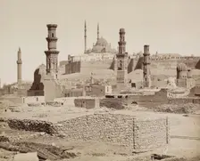 The Citadel and Mosque of Mohammed Ali as Seen from the Tombs of the Mameluks, 19th century. Creator: Maison Bonfils