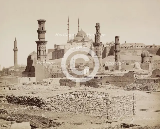 The Citadel and Mosque of Mohammed Ali as Seen from the Tombs of the Mameluks, 19th century. Creator: Maison Bonfils.
