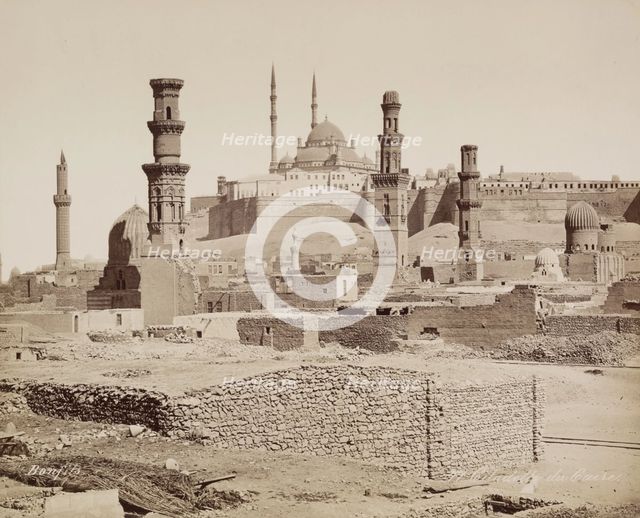 The Citadel and Mosque of Mohammed Ali as Seen from the Tombs of the Mameluks, 19th century. Creator: Maison Bonfils.