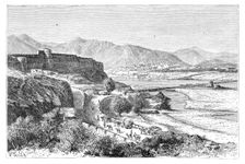 The Citadel of Attock and a bridge of boats over the Indus, Pakistan, 1895
