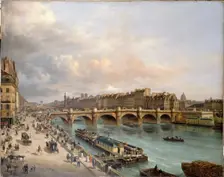 The Cite and the Pont-Neuf, seen from Quai du Louvre, 1832. Creator: Giuseppe Canella