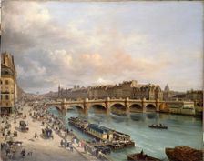 The Cite and the Pont-Neuf, seen from Quai du Louvre, 1832. Creator: Giuseppe Canella