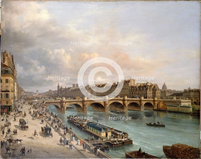The Cite and the Pont-Neuf, seen from Quai du Louvre, 1832. Creator: Giuseppe Canella.