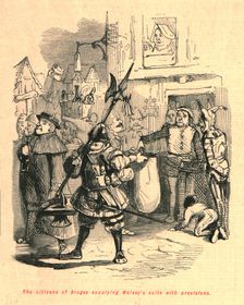 The citizens of Bruges supplying Wolsey's suite with provisions 1897. Creator: John Leech