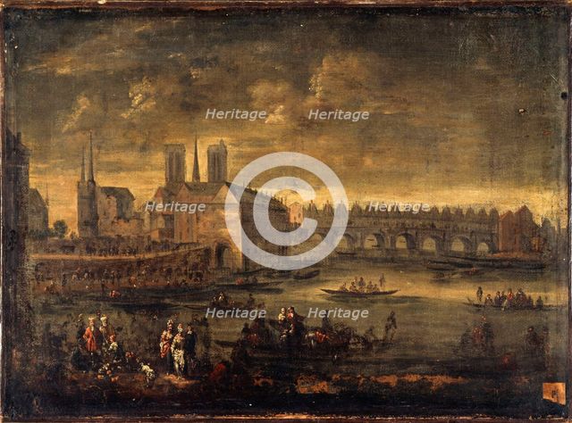 The city and Pont Saint-Michel, around 1650, current 4th arrondissement. Creator: Unknown.