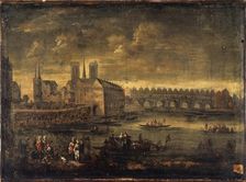 The city and Pont Saint-Michel, around 1650, current 4th arrondissement. Creator: Unknown