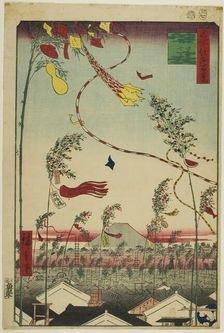 The City Flourishing, Tanabata Festival (Shichu han'ei Tanabata Matsuri), from the series ..., 1857. Creator: Ando Hiroshige