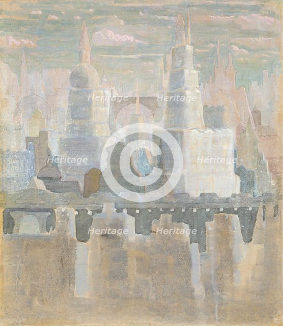 The City. From the cycle "The City", 1908. Creator: Ciurlionis, Mikalojus Konstantinas (1875-1911).