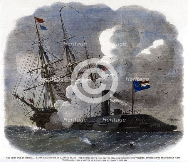 'The Civil War in America - Naval Engagement in Hampton Roads...', 1862. Artist: Unknown