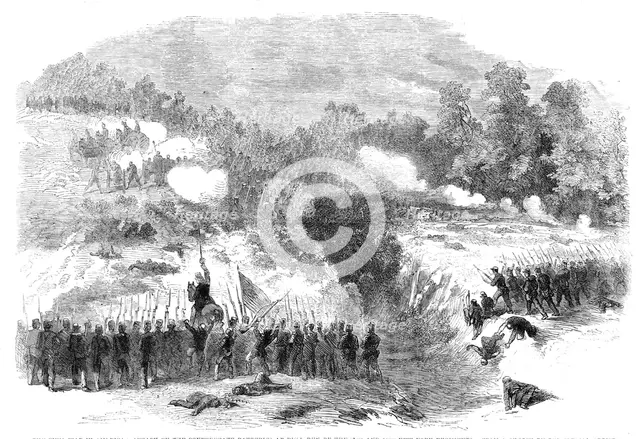 The Civil War in America: attack on the Confederate batteries at Bull Run by the 27th and..., 1861. Creator: Unknown.