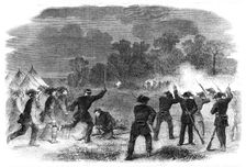 The Civil War in America: attack on the pickets of the Garibaldi Guard on the east branch..., 1861. Creator: Unknown