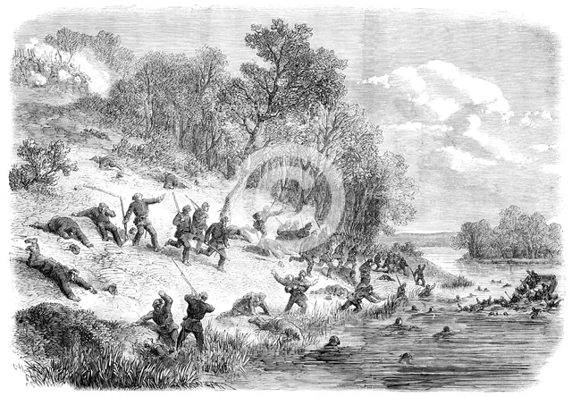 The Civil War in America: retreat of the Federalists after the fight at Ball's Bluff..., 1861. Creator: Unknown.