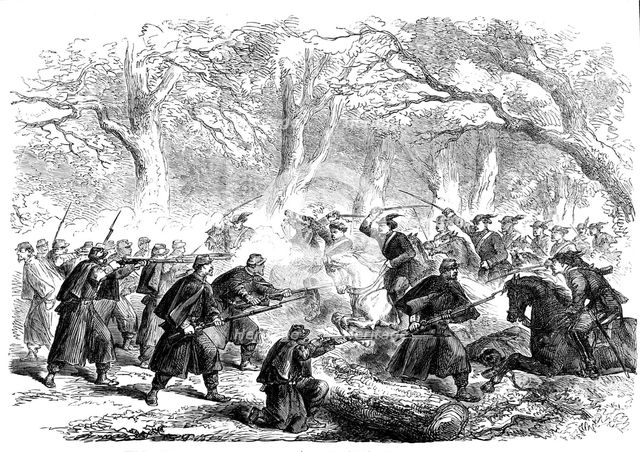 The Civil War in America: skirmish near Fall's Church, Virginia - from a sketch by our..., 1861. Creator: Unknown.