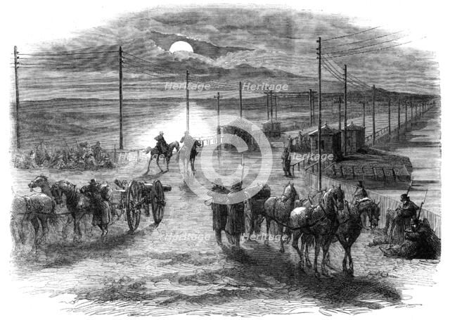 The Civil War in America: the long bridge over the Potomac at Washington, guarded by the..., 1861. Creator: Unknown.