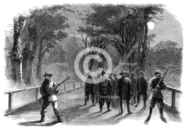The Civil War in America: Unionist scouting party in the Virginian woods in the neighbourhood...1861 Creator: Unknown.