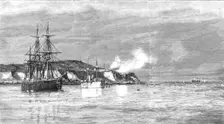 The Civil War in Chili, Forts Valdiva and Yerbas at Valparaiso firing on the Rebel Cong... 1891. Creator: Unknown