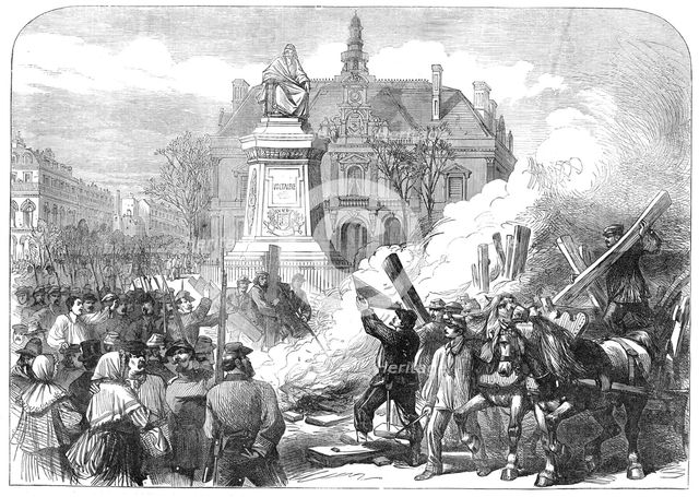 The Civil War in Paris: burning the guillotine on the Place Voltaire, 1871. Creator: Unknown.