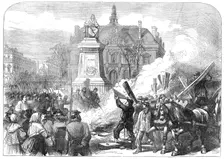 The Civil War in Paris: burning the guillotine on the Place Voltaire, 1871. Creator: Unknown