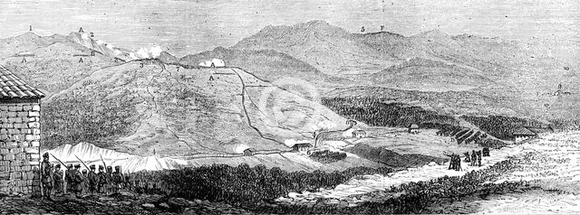 The Civil War in Spain: Battle of Galdames, April 30 - view...from the Heights of Montellano, 1874. Creator: Unknown.