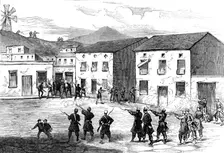 The Civil War in Spain: Carabiniers resisting the Carthagena insurgents at Aguilas, 1873. Creator: Unknown