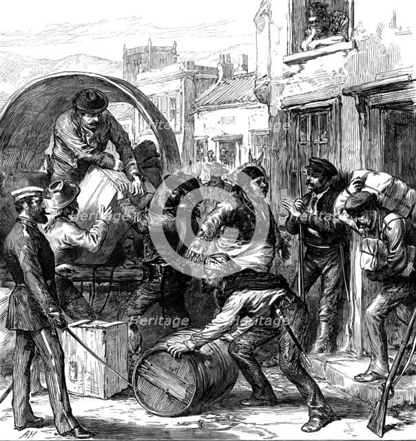 The Civil War in Spain: insurgents from Carthagena foraging at Torrevieja, 1873. Creator: Unknown.