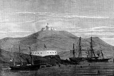 The Civil War in Spain: landing crews of revolted Spanish ships at Fort Navidad, Carthagena, 1873. Creator: Unknown